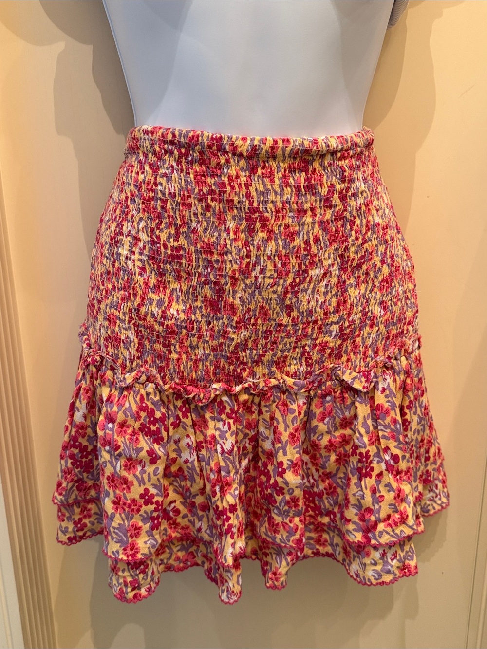 Poupette St Barth Triny Smocked Mini Skirt in Purple Daffodil ~ Size S - Picture 3 of 6